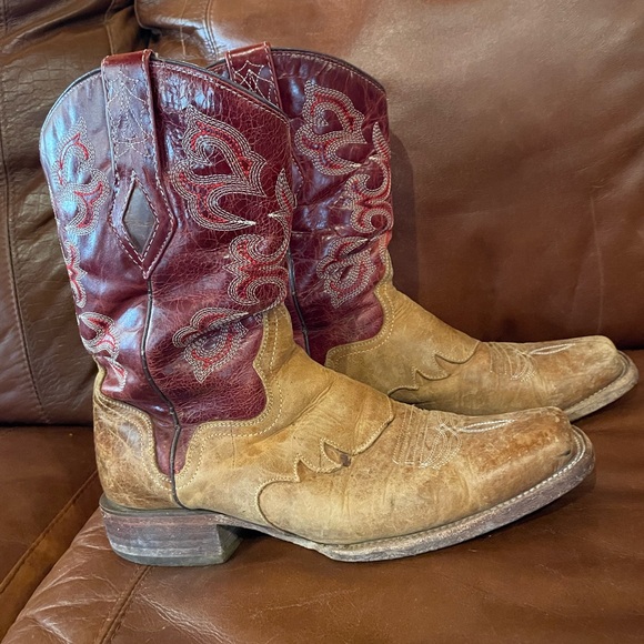 J.B. Dillon Cooper Men’s Western Square Toe Cowboy Boot Leather Tan Red 8.5D - Picture 3 of 8